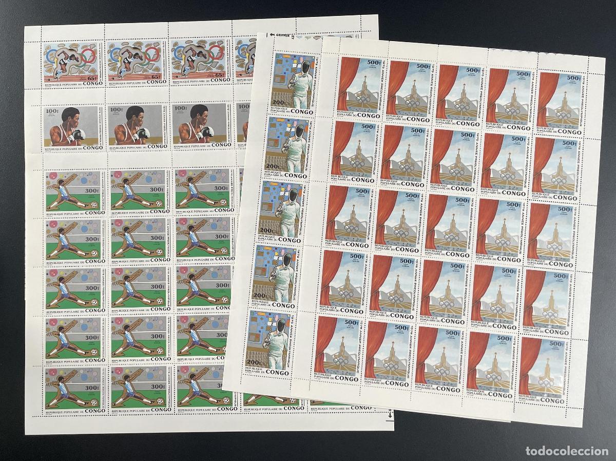 Sellos: Congo 1979 YT PA 254-258 tabl&oacute;n Juegos Ol&iacute;mpicos Mosc&uacute; boxeo esgrima