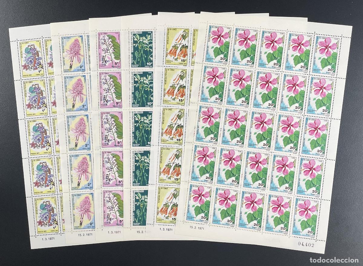 Sellos: Congo 1971 YT Tax 46-51 tabl&oacute;n de flores tropicales y flora hibisco