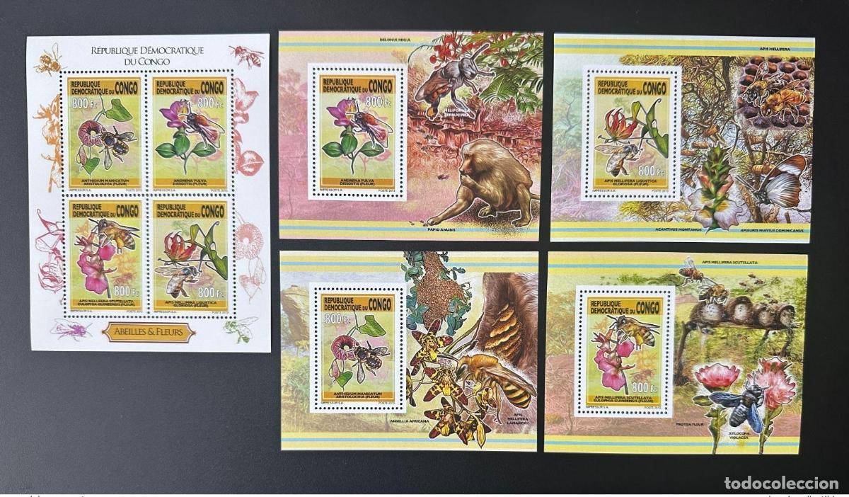 Sellos: Congo 2013 Mi. 2227 - 2230 Bl. 569 572 Abejas Flores Mono