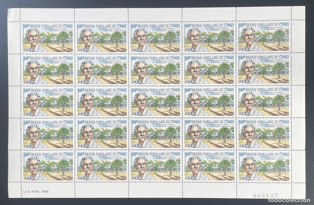Sellos: Congo 1988 YT PA 380 tabl&oacute;n Albert Schweitzer Lambar&eacute;n&eacute; Hospital de Medicina Nobel