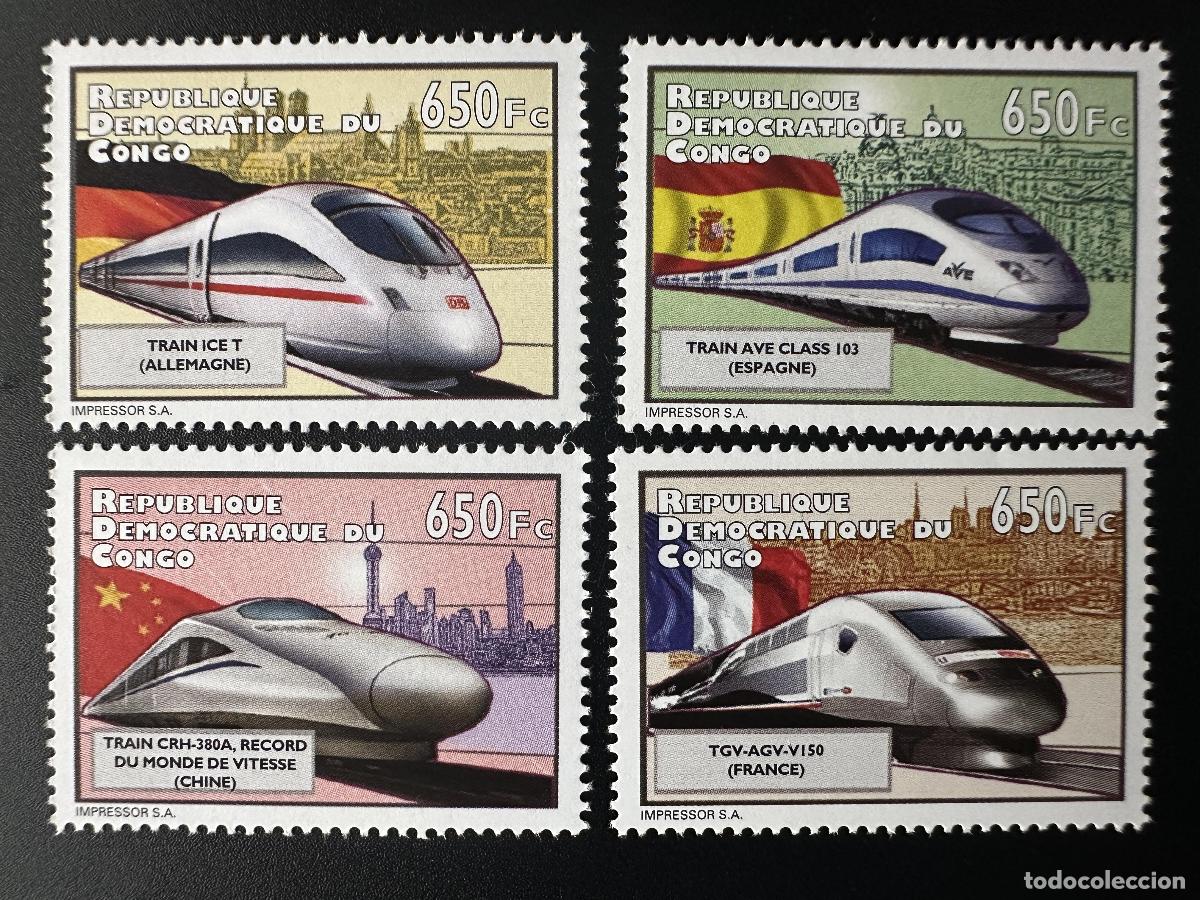 Sellos: Trenes de alta velocidad Congo Kinshasa 2012 Mi. 2092 - 2095 Tren TGV