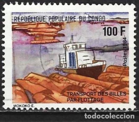 Sellos: Congo Brazzaville 1984 - Mi 985 - YT 748 - Transporte de madera por flotaci&oacute;n