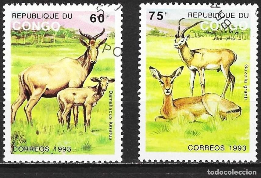 Sellos: Congo Brazzaville 1993 - Mi 1363 y 1364 - YT 971 y 972 - Fauna : Ant&iacute;lopes