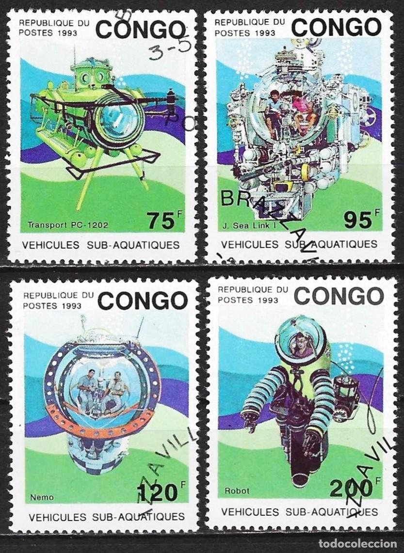 Sellos: Congo Brazzaville 1993 - Mi 1371 a 1374 - YT 986A a 986D - Veh&iacute;culos submarinos