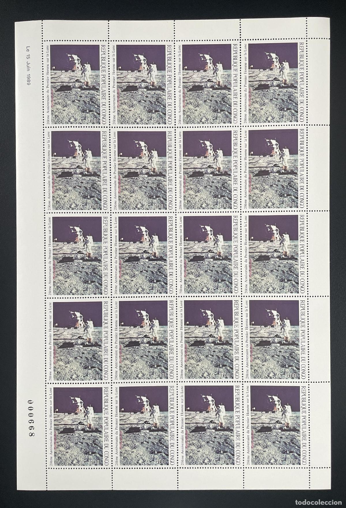 Selos: Congo 1989 YT PA 388 tabl&oacute;n cumplea&ntilde;ero Moon Apollo astronauta espacial