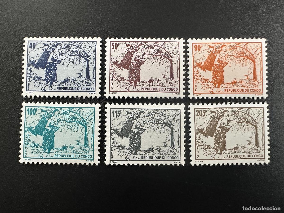 Sellos: Congo 1996 YT 1012-1017 Serie actual definitivos Mujer capucha de &aacute;rbol