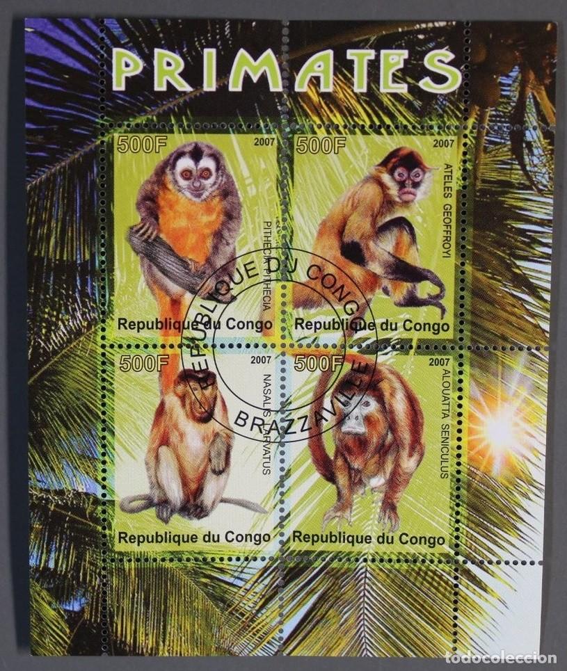 Sellos: CONGO 2007 SHEET USED MNH FAUNA MAMIFEROS PRIMATES MONKEYS MONOS SINGES SCIMMIE AFFEN APES