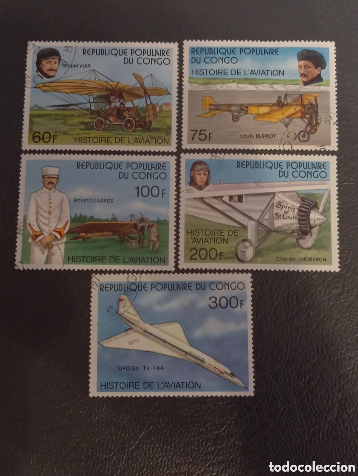 Stamps: Congo 1977 - Serie Historia de la Aviaci&oacute;n (5 valores) - Cat. Yvert 441/445 / Mi 574/578