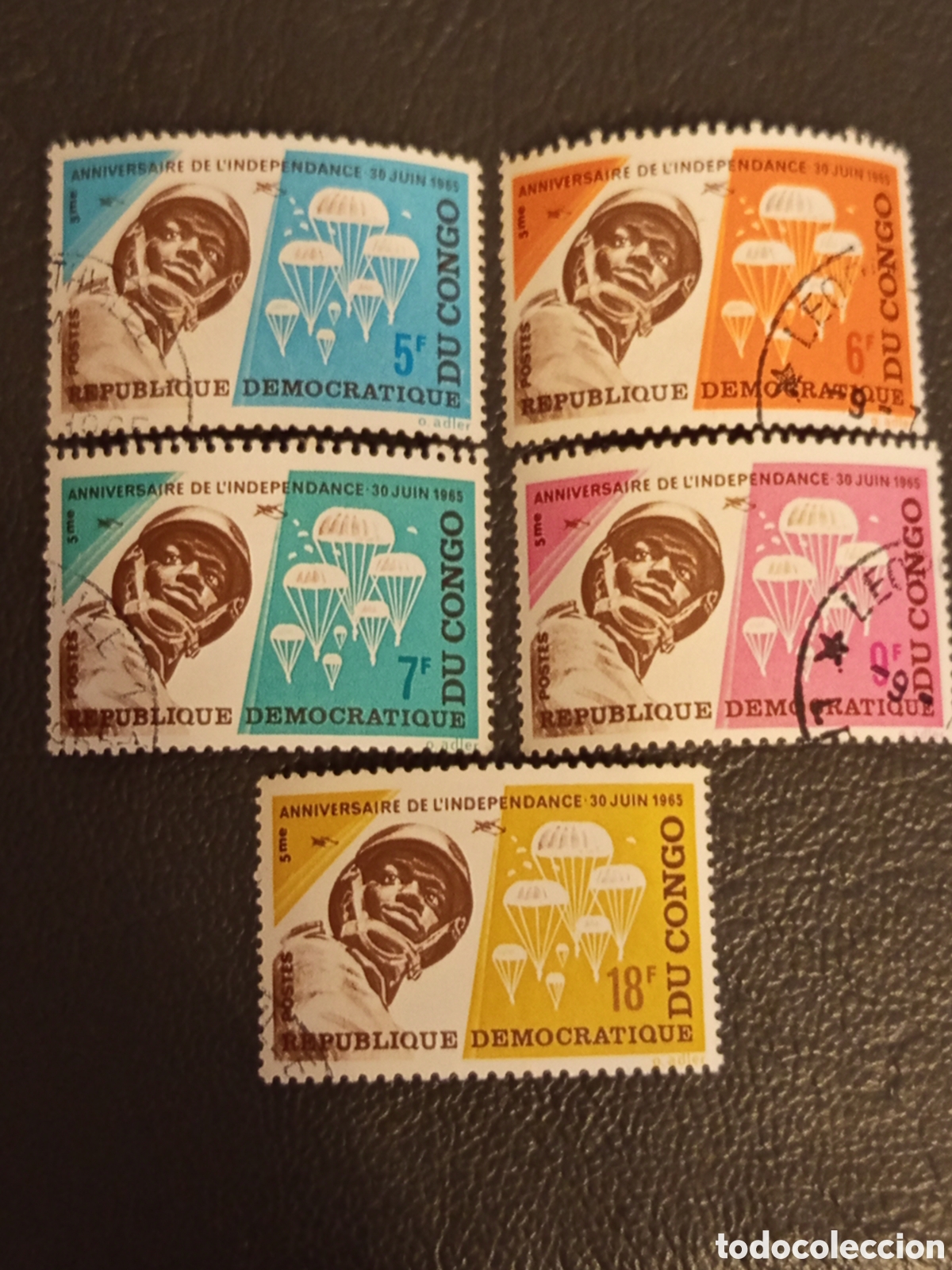 Sellos: Congo DR 1965 Paratroopers 5th Independence Anniversary Complete Set Yvert 566-