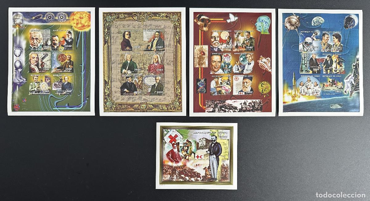 Sellos: Congo Brazza 2000 Min. 1691 - 1715 Bl. 141 ND Personajes Einstein Dunant Espace
