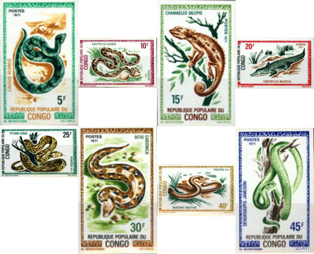 Sellos: 193891 MNH CONGO 1971 REPTILES