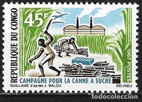 Sellos: Congo Brazzaville 1967 - Mi 125 - YT 205 - Cultivo de la ca&ntilde;a de az&uacute;car - MNH**