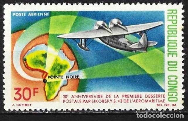 Sellos: Congo Brazzaville 1967 - Mi 142 - YT A 62 - Avi&oacute;n Sikorwsky S 43 - MNH** ( A&eacute;reo )