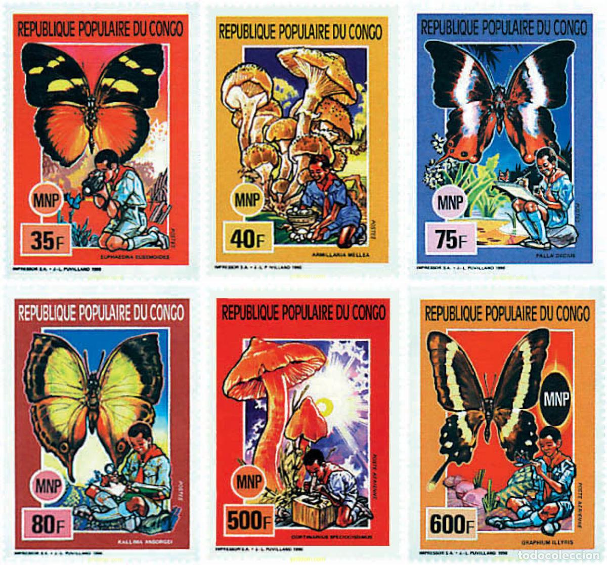 Sellos: 94438 MNH CONGO 1991 ESCULTISMO. SETAS Y MARIPOSAS