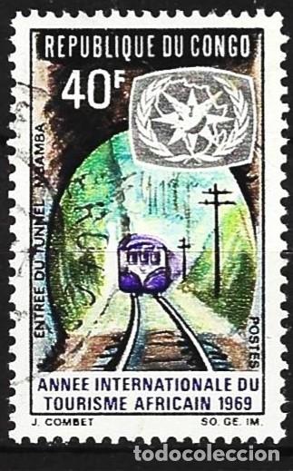 Sellos: Congo Brazzaville 1969 - Mi 192 - YT 237 - Tren en el t&uacute;nel ferroviario de Mbamba