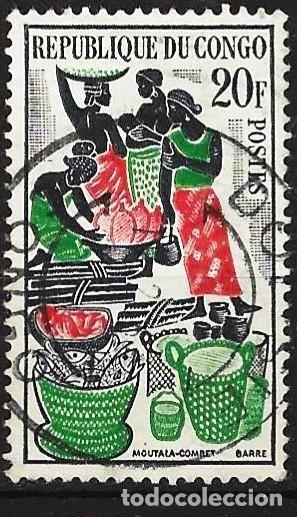 Sellos: Congo Brazzaville 1962 - Mi 19 - YT 149 - El mercado de Brazzaville
