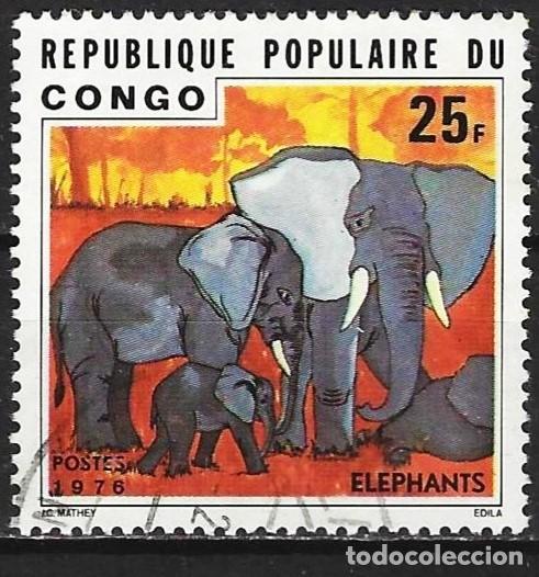 Sellos: Congo Brazzaville 1976 - Mi 543 - YT 421 - Fauna : Elefante