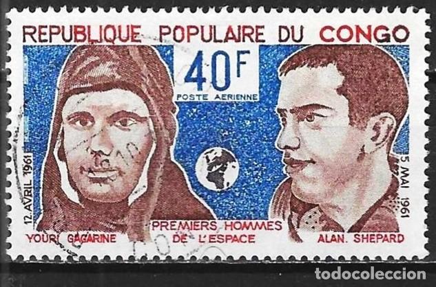 Sellos: Congo Brazzaville 1974 - Mi 413 - YT A 186 - Cosmonautas Gagarin and Shepard ( A&eacute;reo )