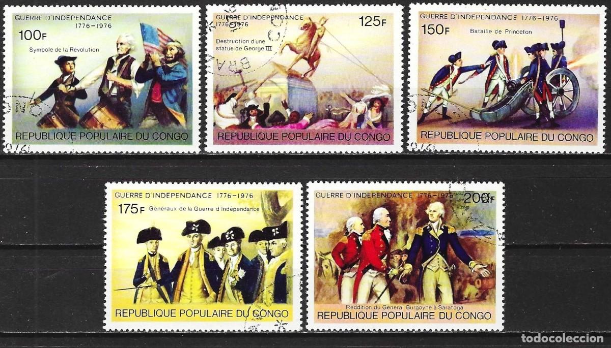 Sellos: Congo Brazzaville 1971 - Mi 556 a 560 - YT 432 a 436 - Bicentenario de los Estados Unidos