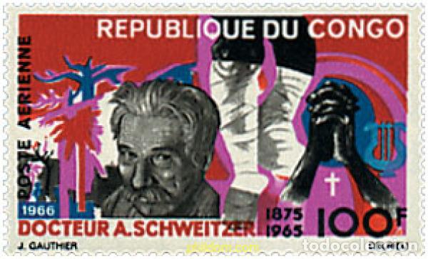 Sellos: 193994 MNH CONGO 1966 HOMENAJE AL DR. A. SCHWEITZER