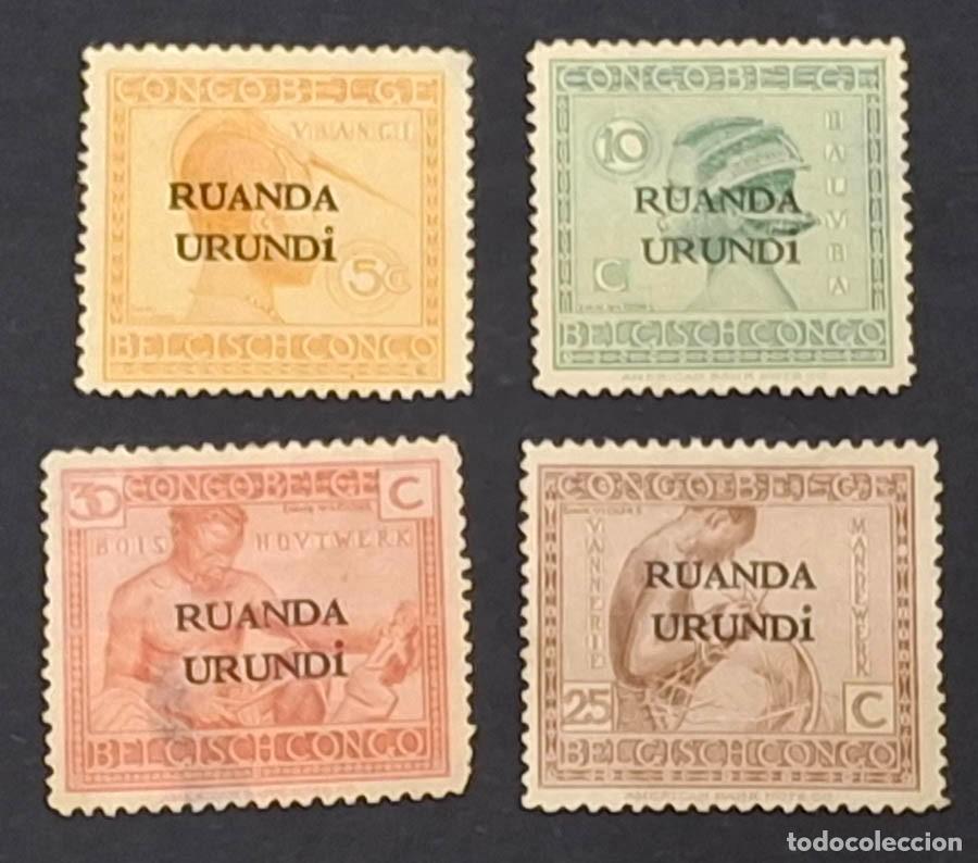 Sellos: 4 sellos Ruanda-Urundi de 1924, csobreimpresi&oacute;n sellos del Congo Belga