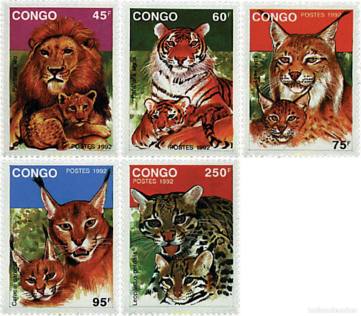Sellos: 73599 MNH CONGO 1992 FELINOS SALVAJES.