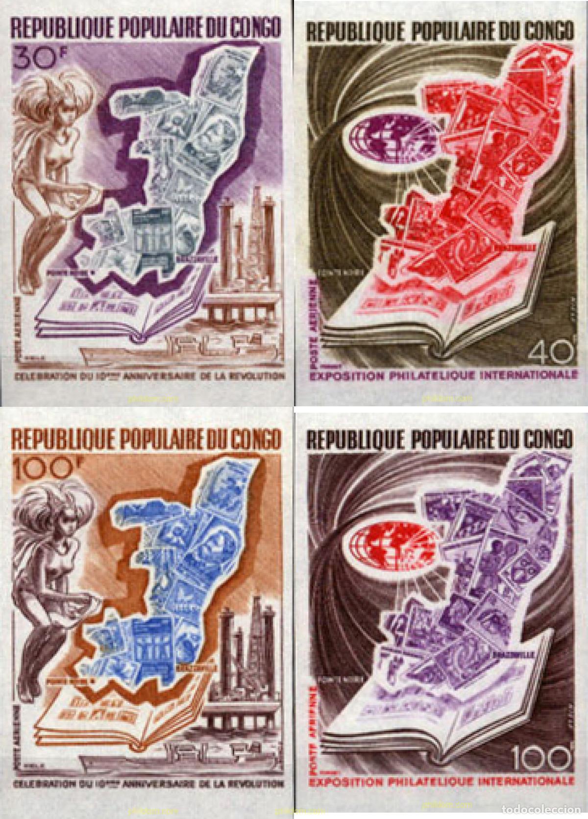 Sellos: 194082 MNH CONGO 1973 10 ANIVERSARIO DE LA REVOLUCION. EXPOSICION FILATELICA INTERNACIONAL DE BRAZZ