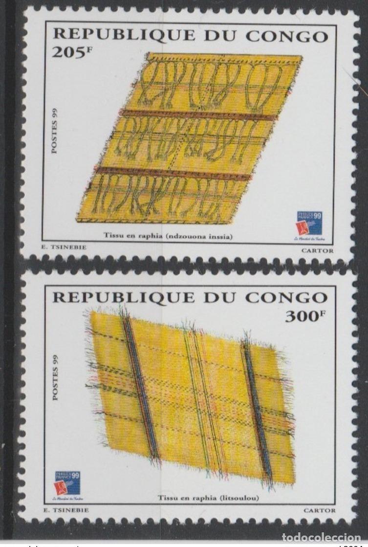 Sellos: Congo Kongo 1999 Mi. 1599 - 1600 Telas de rafia PhilexFrance Par&iacute;s MNH
