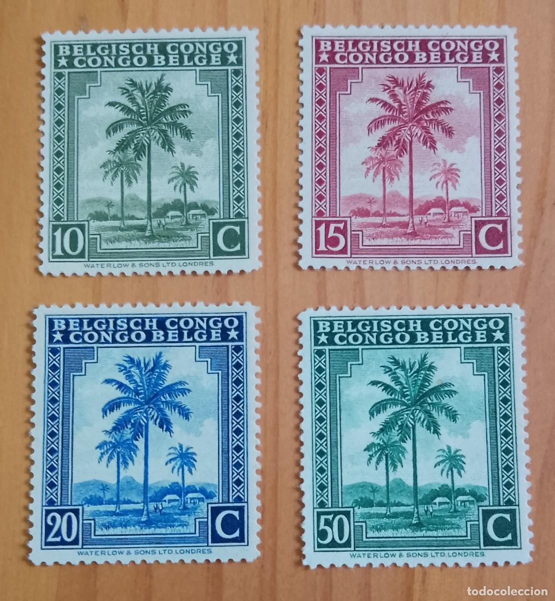 Sellos: CONGO BELGA - A&Ntilde;O 1942, PALMERAL - LOTE CON 4 SELLOS