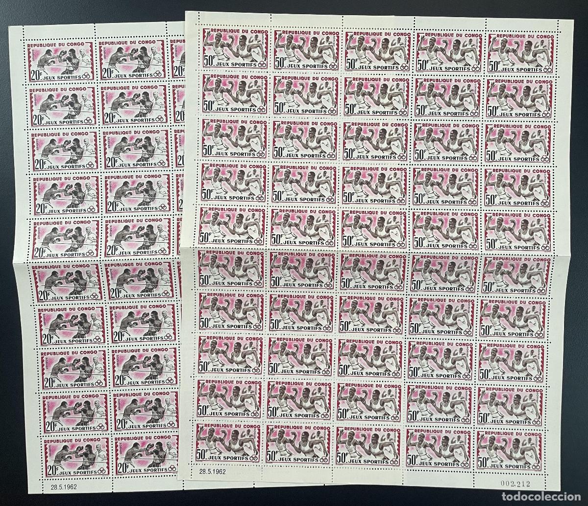 Briefmarken: Congo 1962 YT 150-151 tabl&oacute;n hoja juegos deportivos boxeo correr