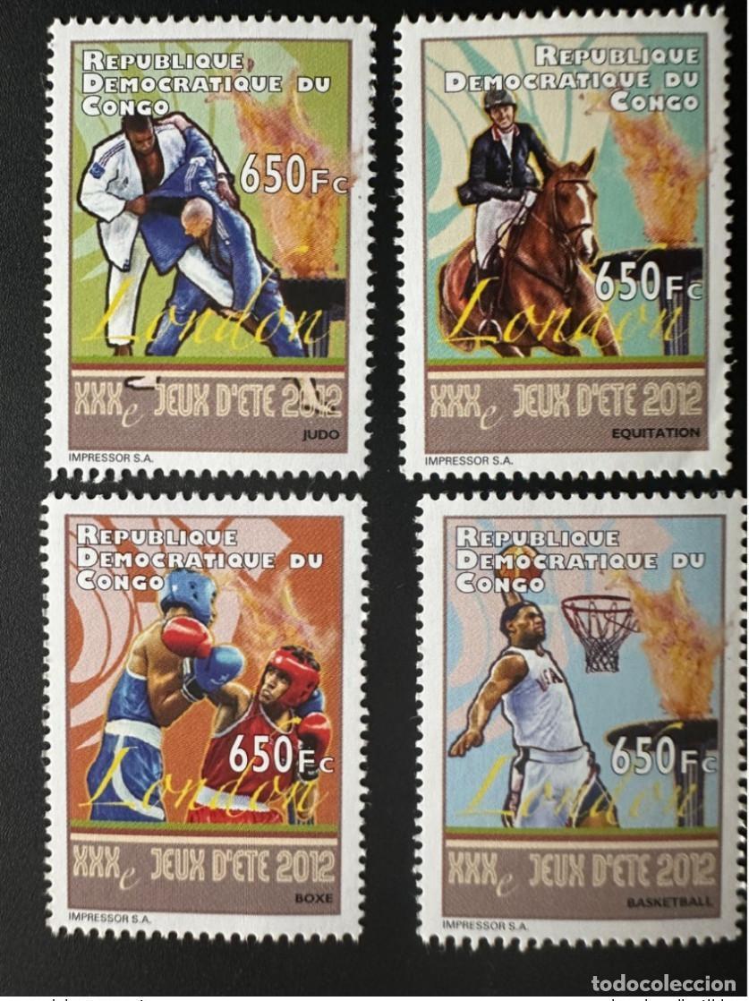 Sellos: Congo 2012 Mi. 2096 - 2099 Juegos Ol&iacute;mpicos Londres Judo Baloncesto Caballo