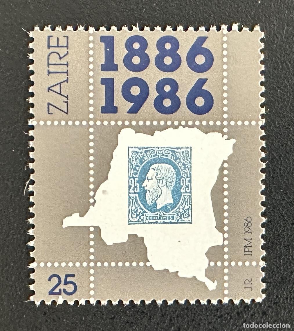 Sellos: Zaire 1986 Mi. 932 emisi&oacute;n conjunta centenario correo tarjeta Leopoldo II