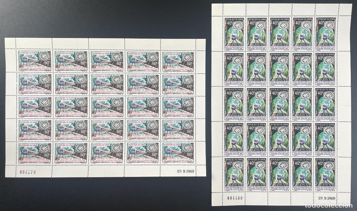 Sellos: Congo 1969 YT 237-238 Planche-Ann&eacute;e turismo africano tren ferrocarriles Mayombe