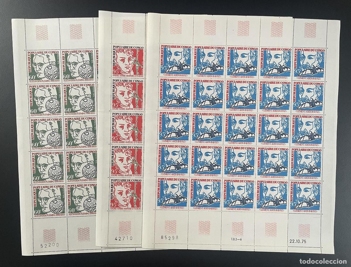 Sellos: Congo 1975 YT 405-407 tabl&oacute;n Alexander Fleming Ader Amer Ciencias