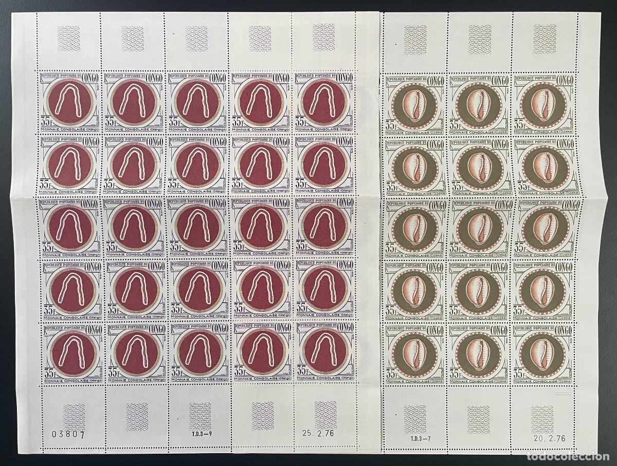 Sellos: Congo 1976 YT 414-415 conchas de tabl&oacute;n cauri moneda naturaleza marina
