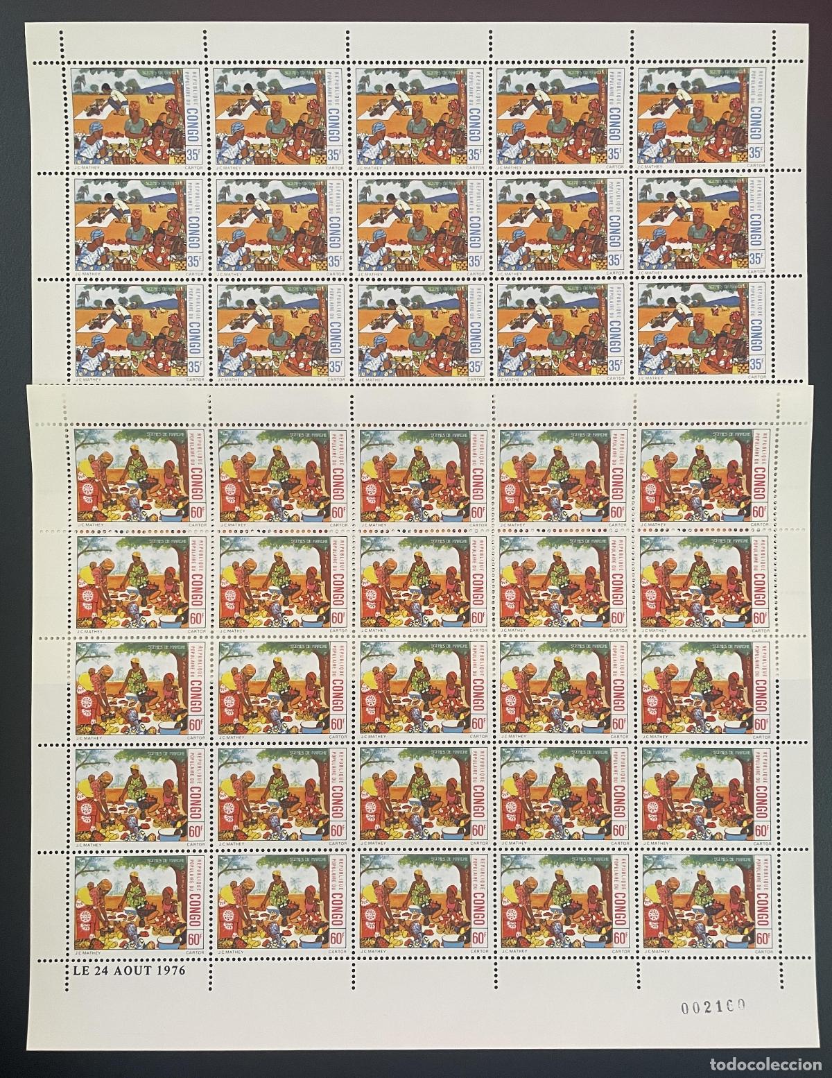Sellos: Escenas de mercado l&aacute;minas tabl&oacute;n Congo 1977 YT 446-447 Market Markt