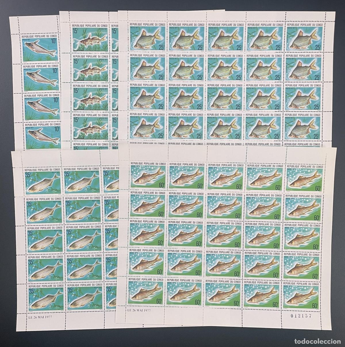 Sellos: Congo 1977 YT 448-452 pez tabl&oacute;n fauna marina naturaleza acu&aacute;tica pesca