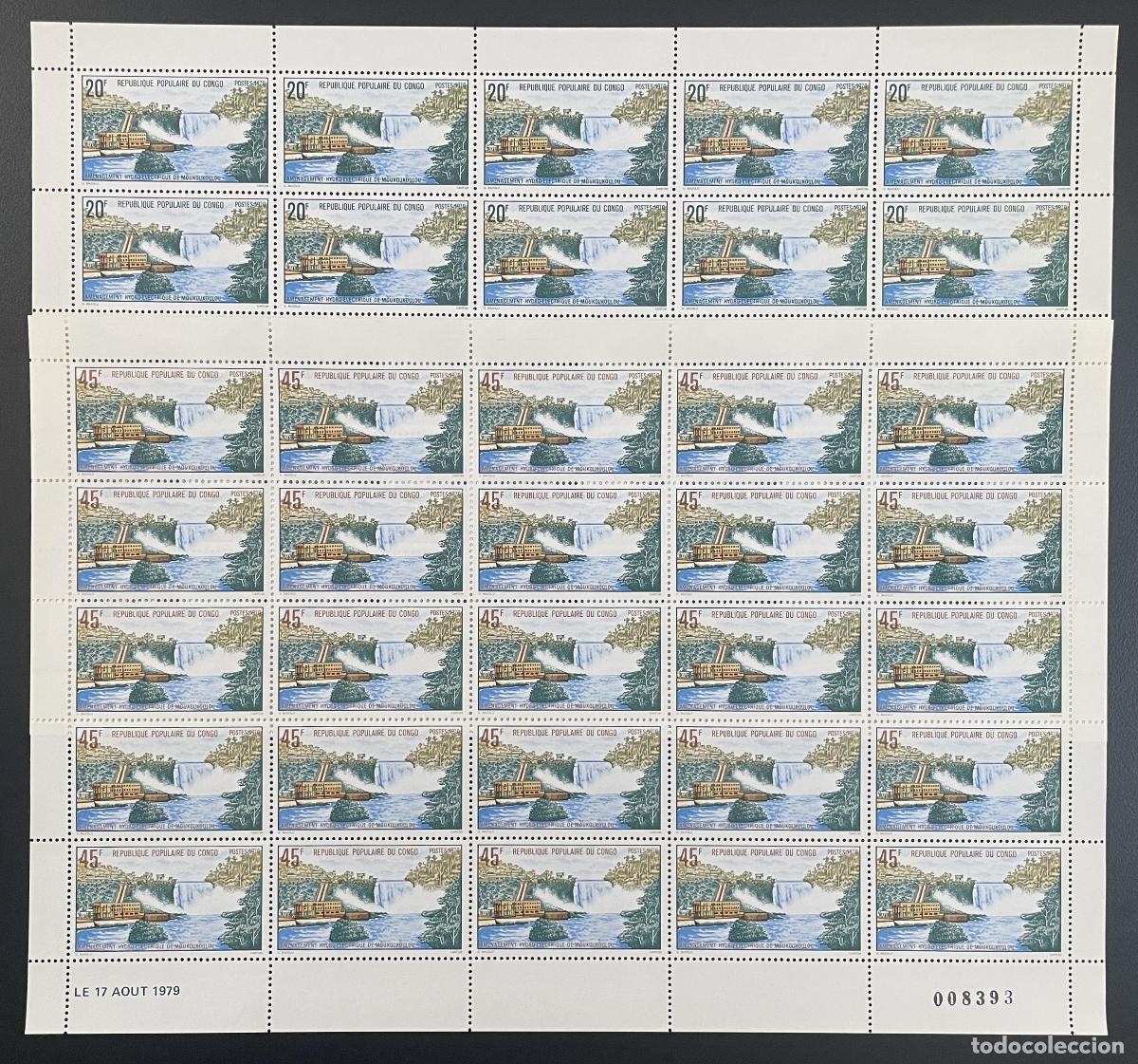 Sellos: Central hidroel&eacute;ctrica Congo 1979 YT 558-559 Tabl&oacute;n Presa Moukoukoulou