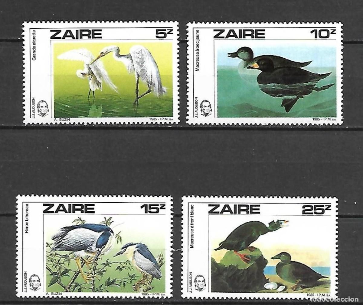 Sellos: ZAIRE 1985 4 STAMPS MNH JOHN JAMES AUDUBON FAUNA AVES BIRDS OISEAUX ART PAINTINGS ARTE PINTURAS