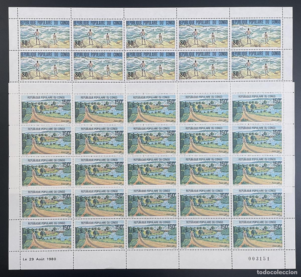 Sellos: Congo 1980 YT 600-601 hoja de tabl&oacute;n paisajes cataratas Pont D