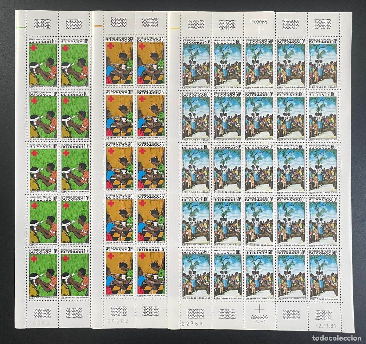 Timbres: Congo 1981 YT 643-645 tabl&oacute;n Cruz Roja ni&ntilde;os atenci&oacute;n m&eacute;dica salud