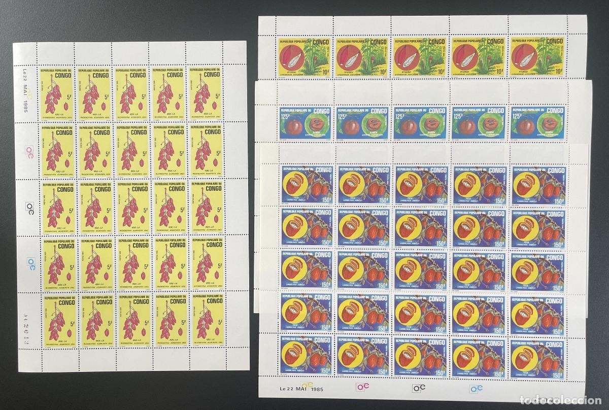 Sellos: Congo 1985 YT 751-754 tabl&oacute;n de frutas comestibles tropicales