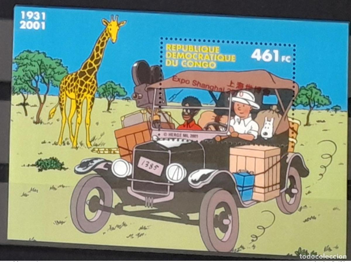 Sellos: Congo Kinshasa 2010 Mi. &iquest;Bl.? VARIETTE OBLIQUE OVERLOAD Tint&iacute;n Giraffe Expo Herg&eacute;