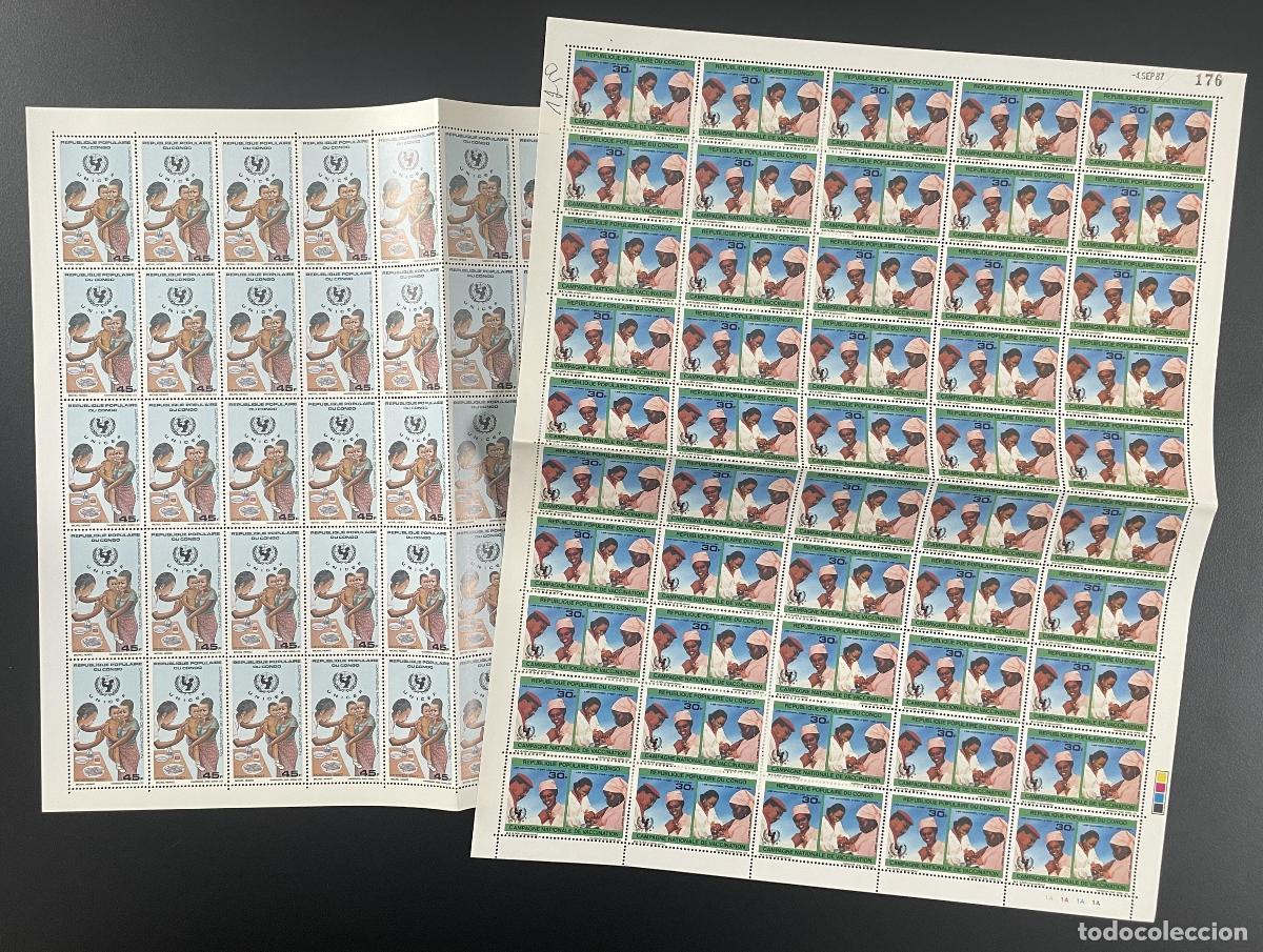 Sellos: Congo 1987 YT 811-812 tabl&oacute;n infantil campa&ntilde;a nacional vacunaci&oacute;n Unicef