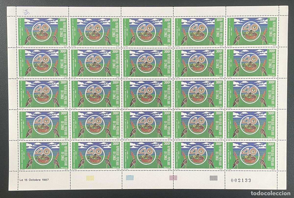 Sellos: Congo 1987 YT 816 tabl&oacute;n 40 aniversario de la FAO: alimentos frutas y