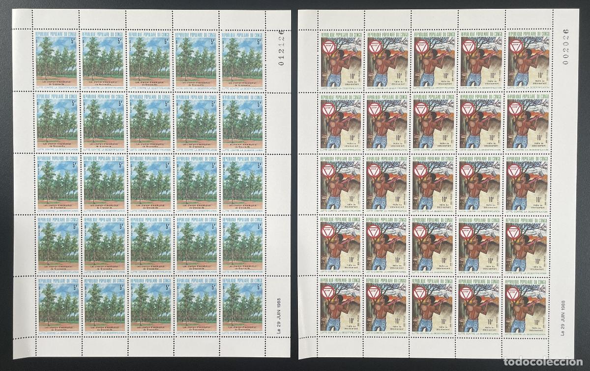 Sellos: Congo 1988 YT 836-837 tabl&oacute;n desertificaci&oacute;n deforestaci&oacute;n bosque de eucaliptos