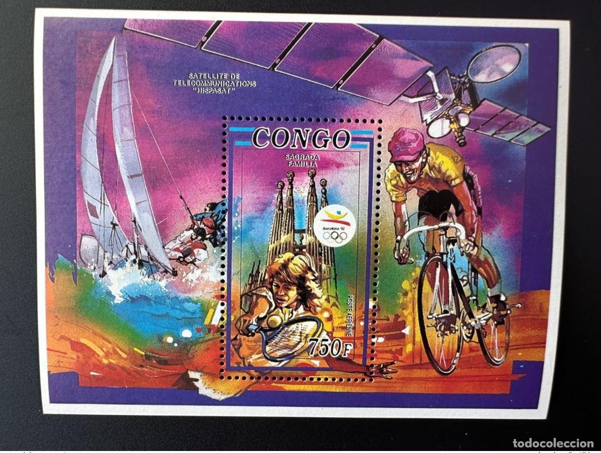 Sellos: Congo 1992 Mi. Bl. 102 Juegos Ol&iacute;mpicos Barcelona Olympia Sagrada Familia Ciclismo