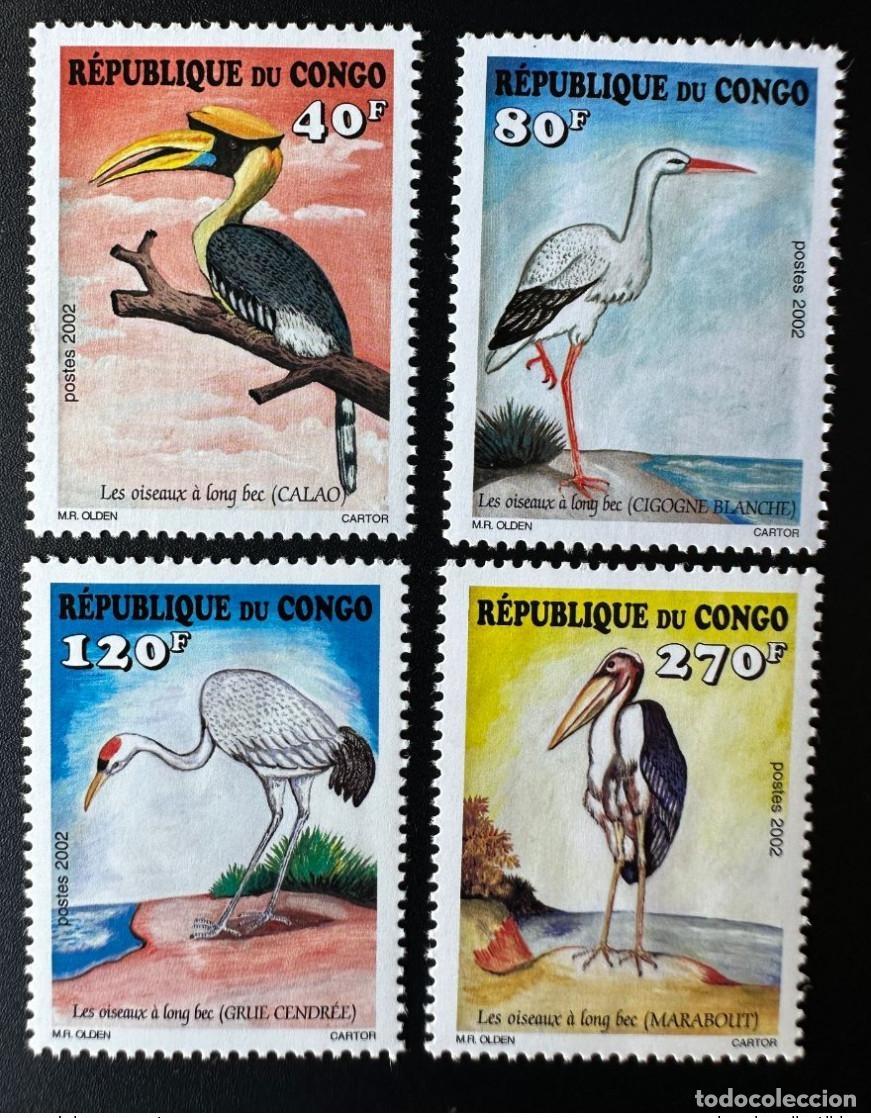 Sellos: Congo 2002 Mi. 1753 - 1756 P&aacute;jaros de pico largo V&ouml;gel Marabout Cig&uuml;e&ntilde;a