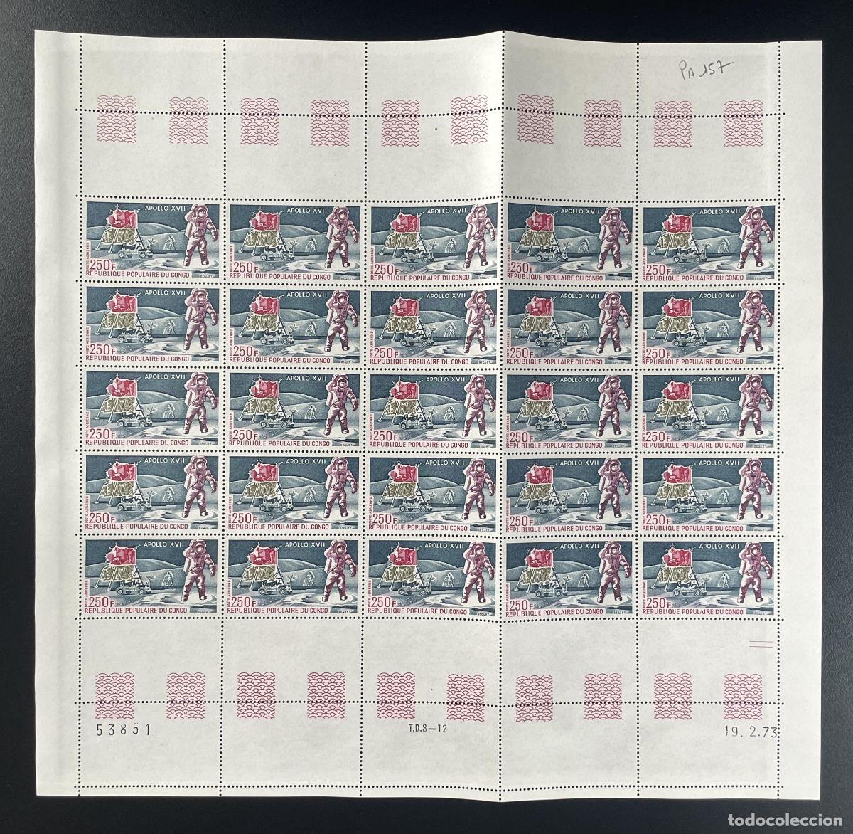 Francobolli: Congo 1973 YT PA 157 tabl&oacute;n Apolo XVII cosmonauta espacial alunizaje