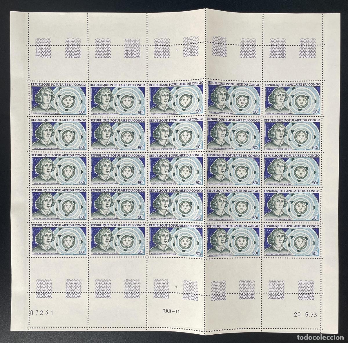 Francobolli: Congo 1973 YT PA 159 tabl&oacute;n Nicolas Copernic astr&oacute;nomo astronom&iacute;a espacial